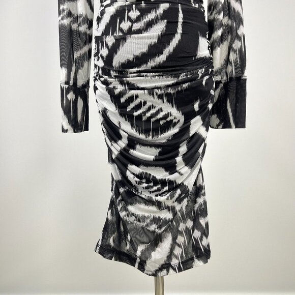 NWT Farm Rio Pineapple Ikat Tulle Midi Dress Long Sleeves Size S Black and White - Picture 9 of 15